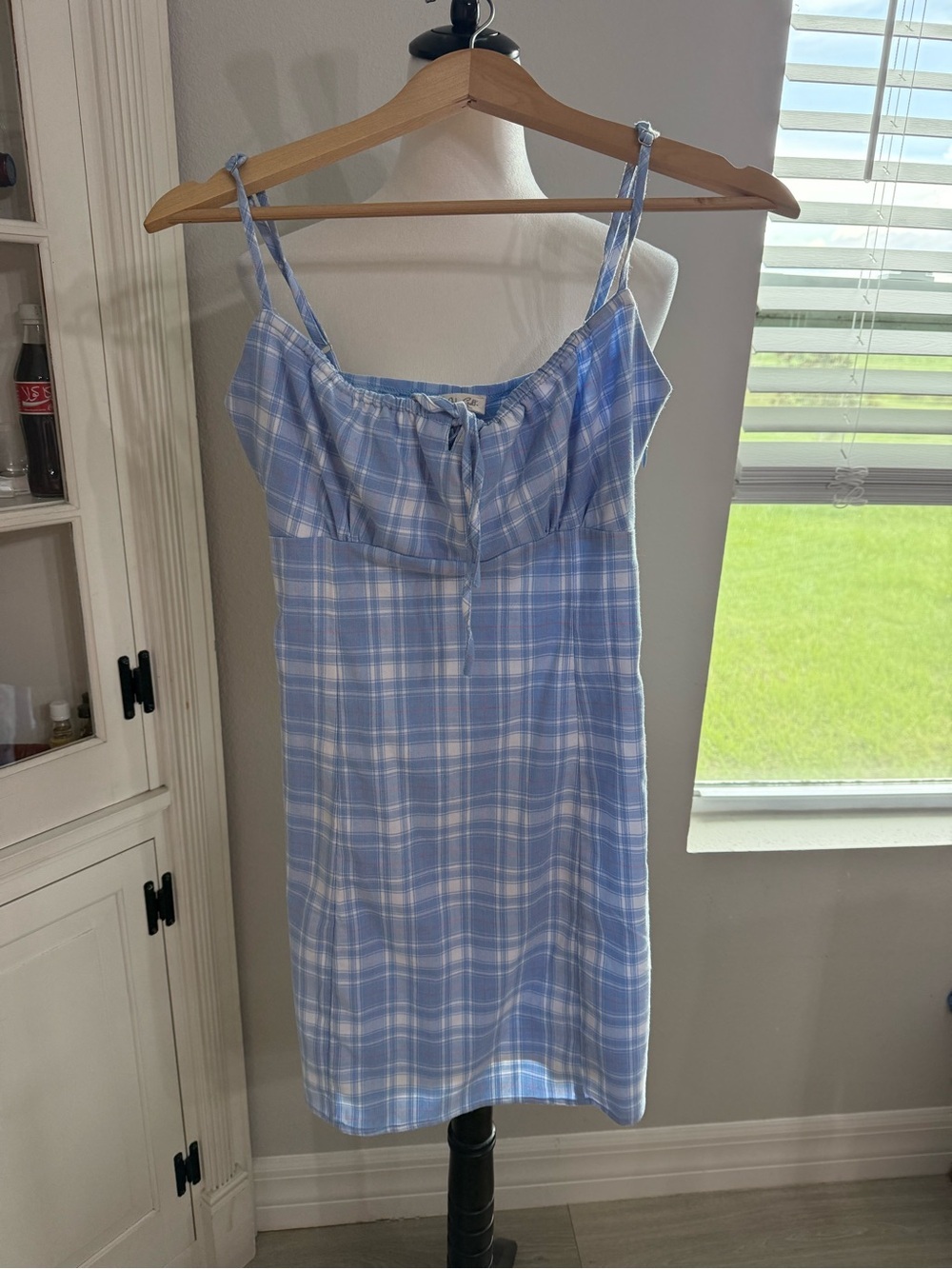 Brandy Melville John Galt Light Blue Plaid Tie-Front babydoll dress